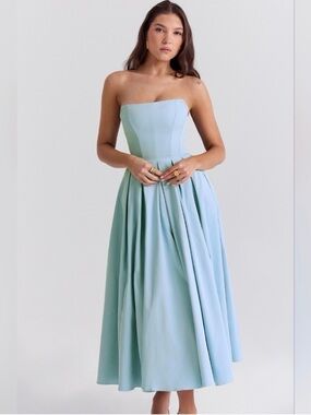 House of CB Audrey Tuscan Blue Midi Strapless Dress